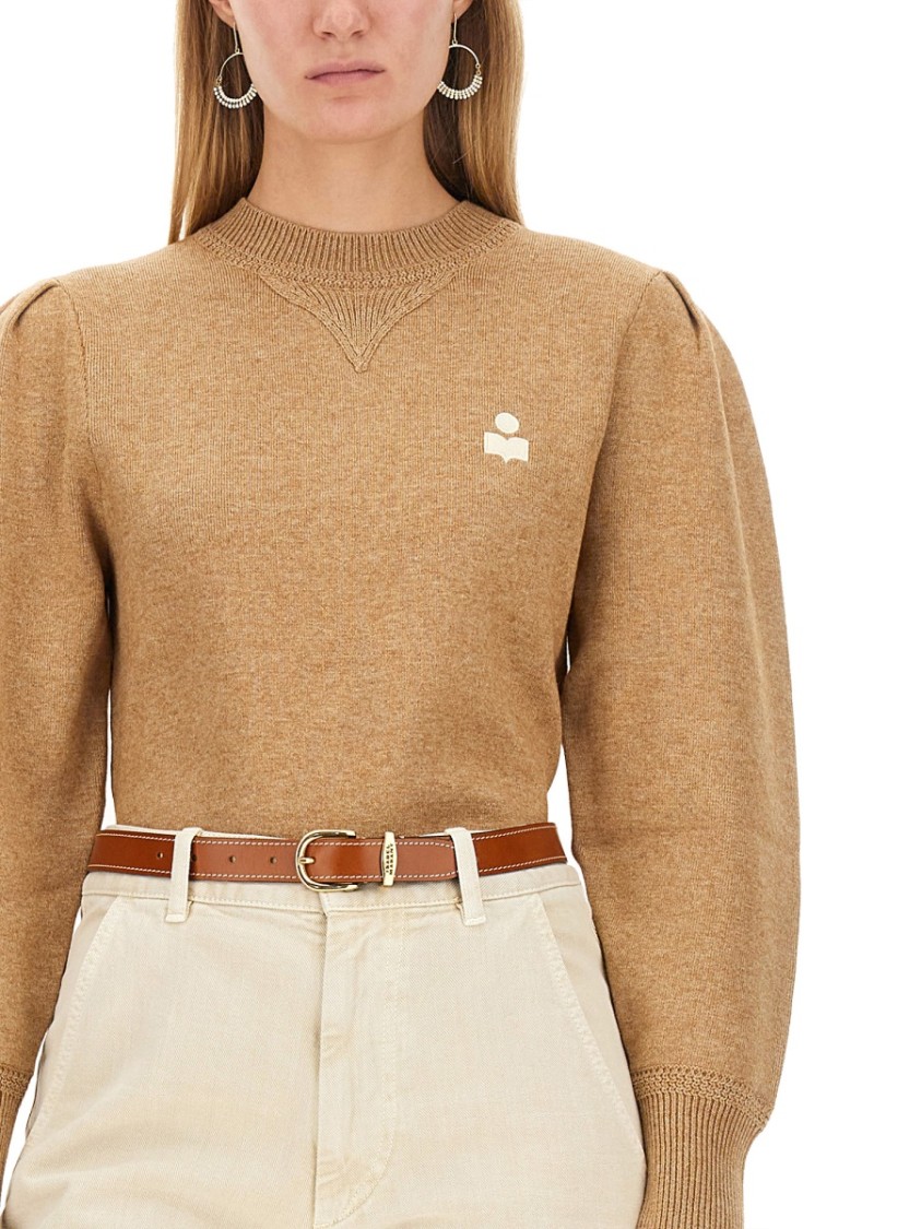 Isabel Marant Étoile Cropped Sweater With Voluminous Puff Sleeves In Neutral