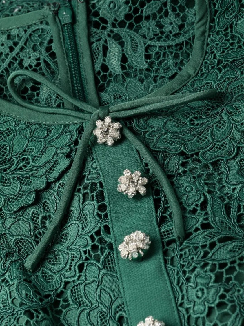 Self-portrait Green Cord Lace Midi Dress In Green