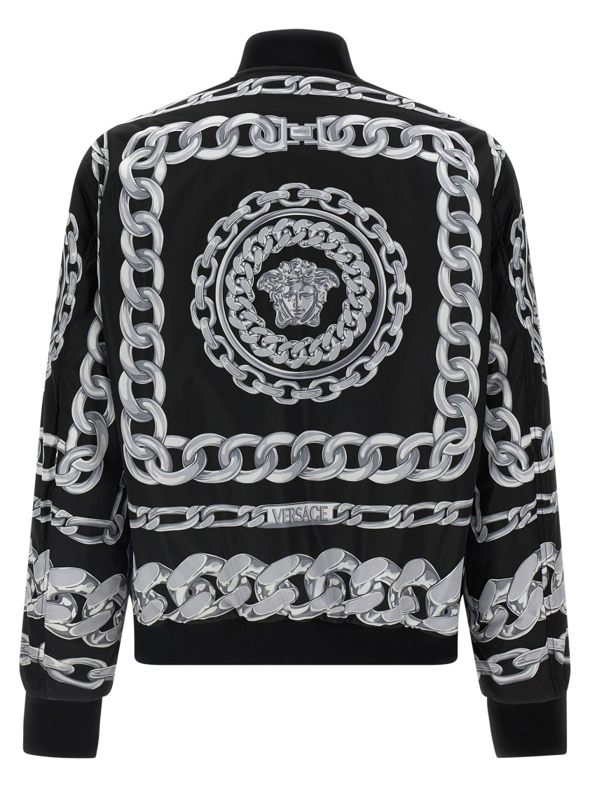 Versace Reversible Padded Printed Shell Bomber Jacket In Black