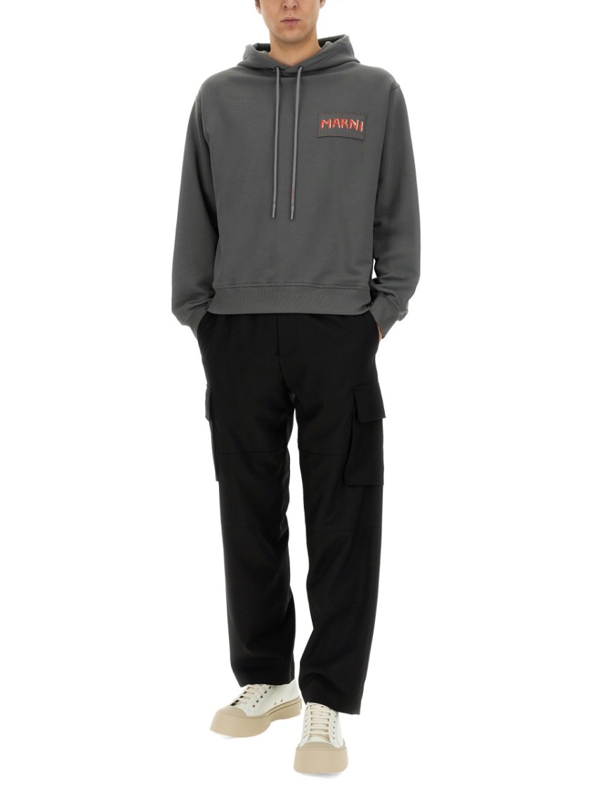 Marni Gray Loopback Cotton Jersey Hoodie In Grey