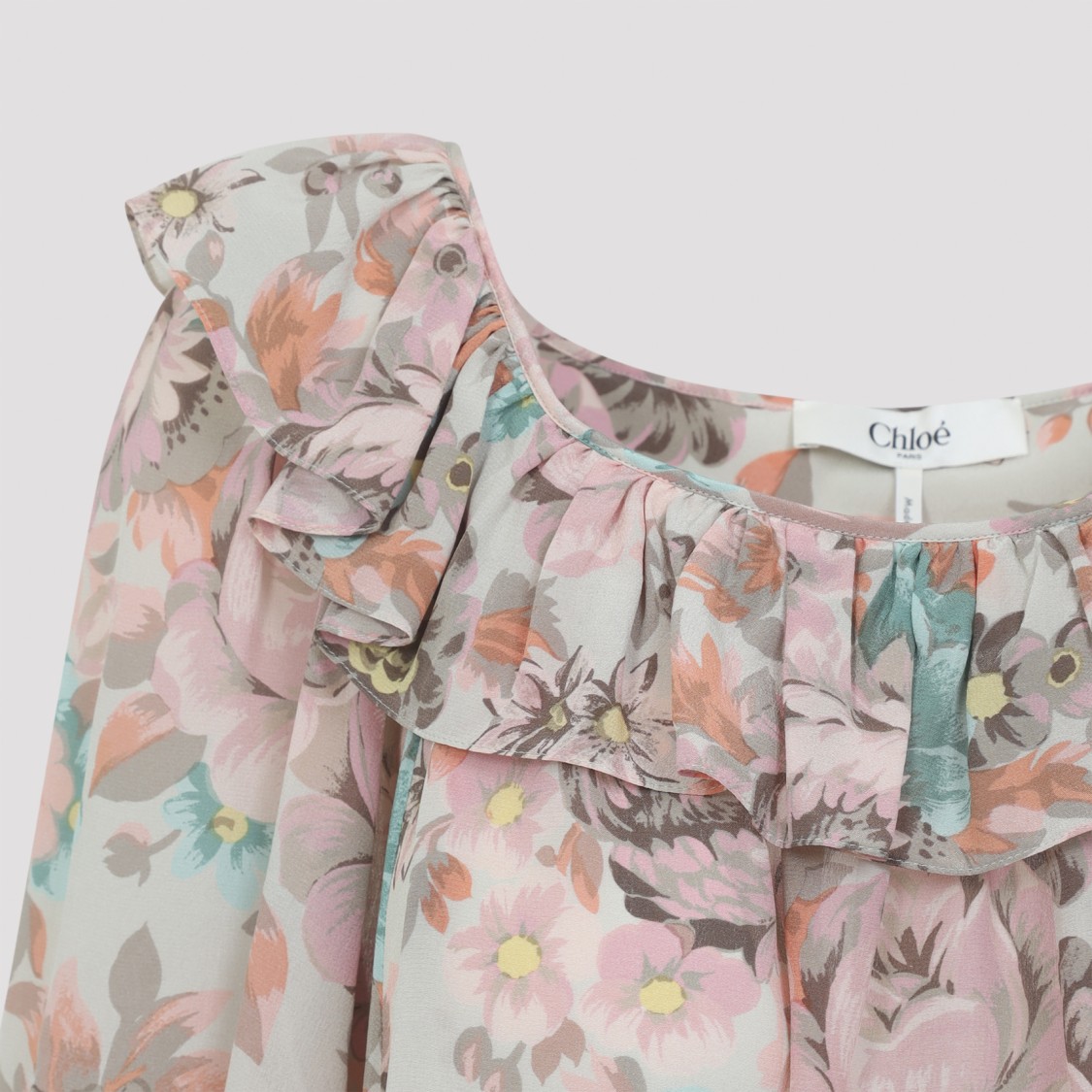 Chloé Bouquet-printed Organic Silk Crepe De Chine Mini Cape Dress In Multi