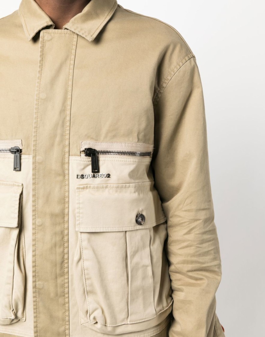 Dsquared2 Flap Pocket Padded Coach Jacket In Neutral
