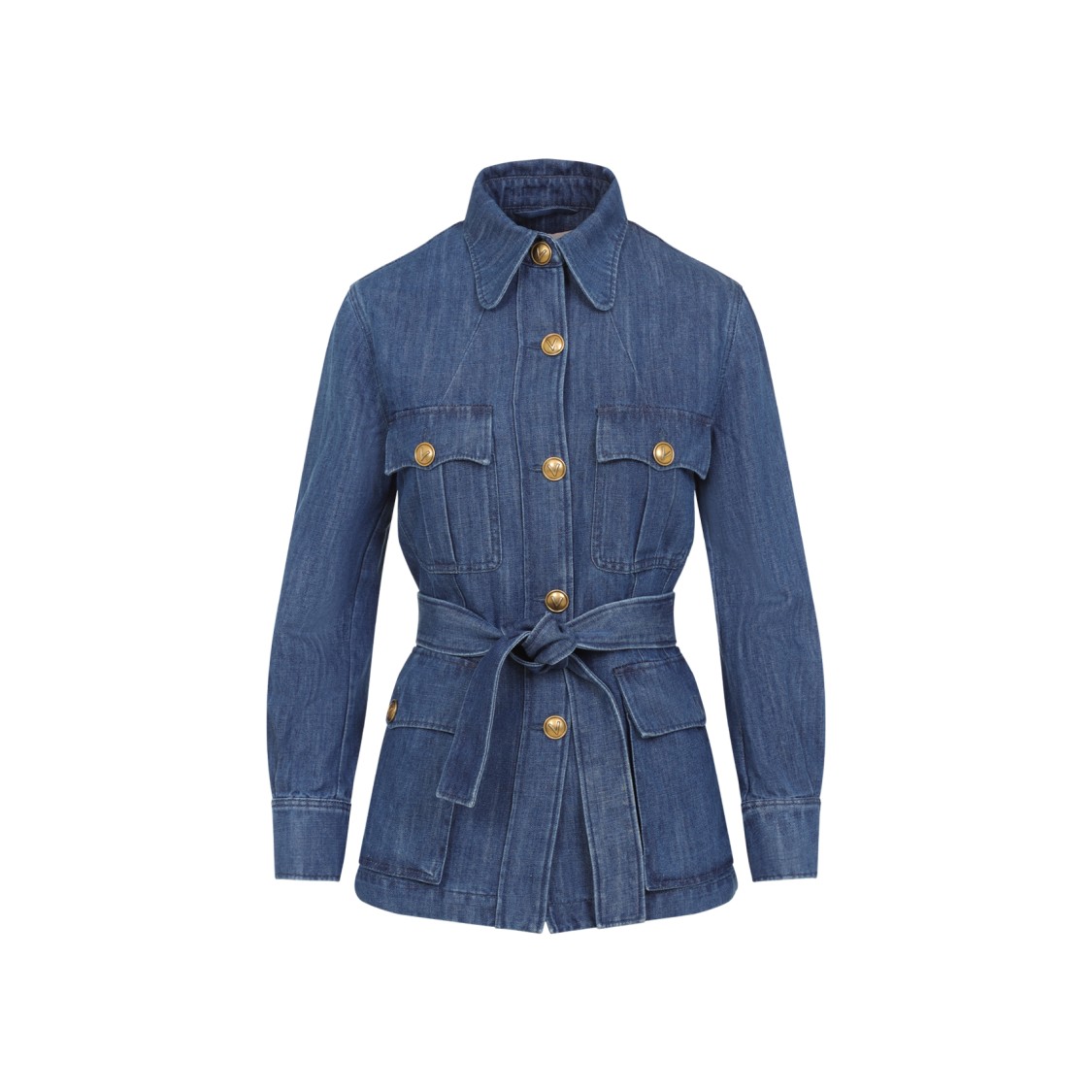 Shop Valentino Medium Blue Denim Cotton Jacket In Grey