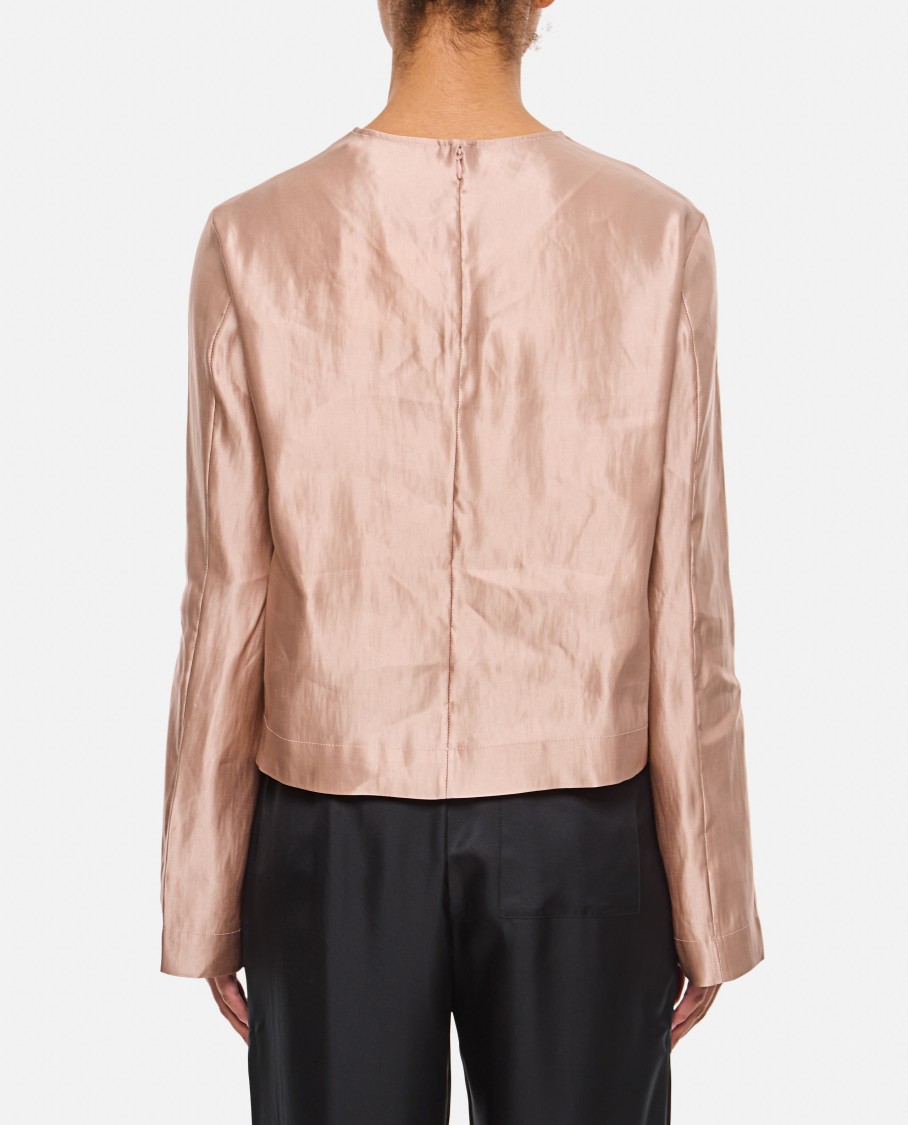 Shop Loulou Studio Silk And Linen Round Neck Blouse In Pink