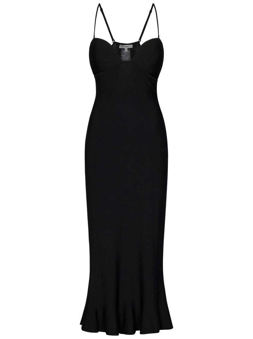 Shop Nensi Dojaka Black Viscose Knit Flared Midi Dress