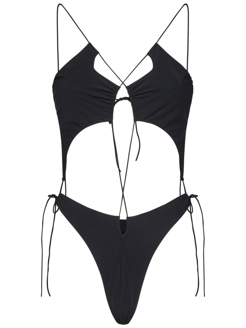 Amazuìn Amazuin Cross-back Laced One-piece Swimsuit In Black Jersey