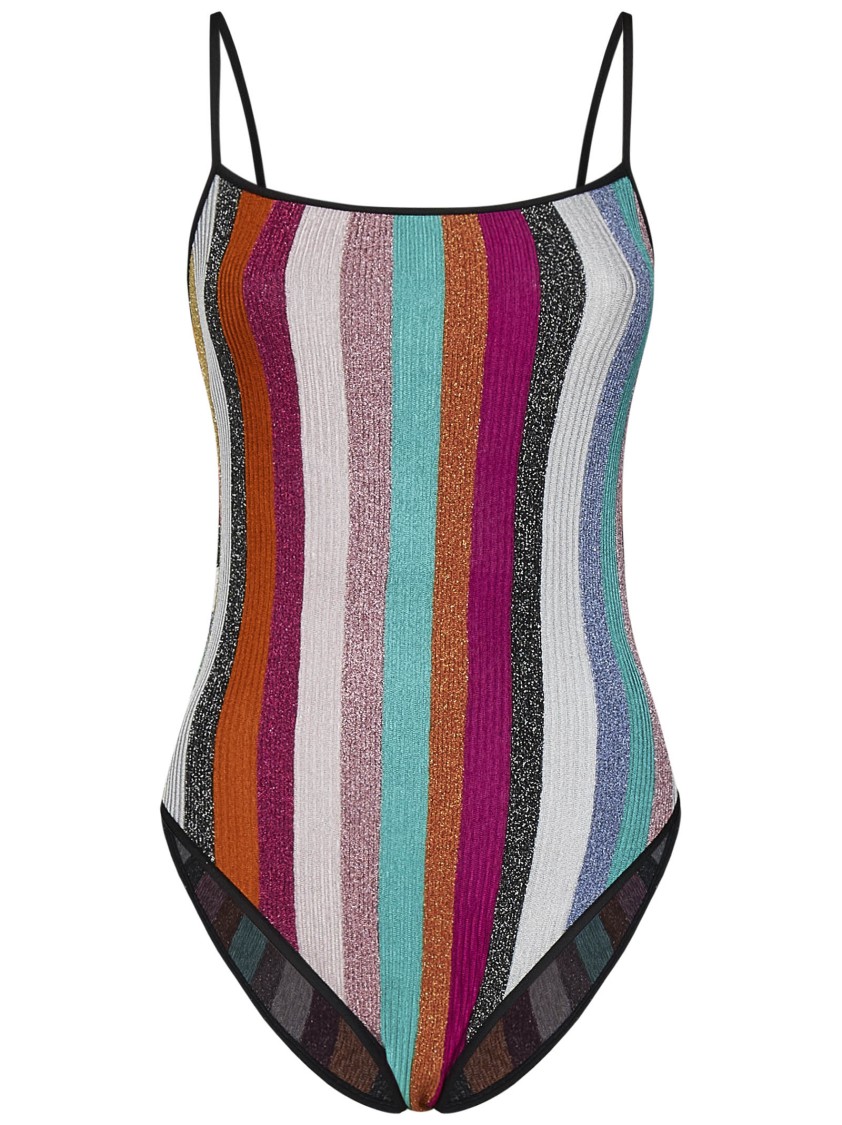 Shop Missoni Ribbed Lamé Striped One-piece Swimsuit With Design