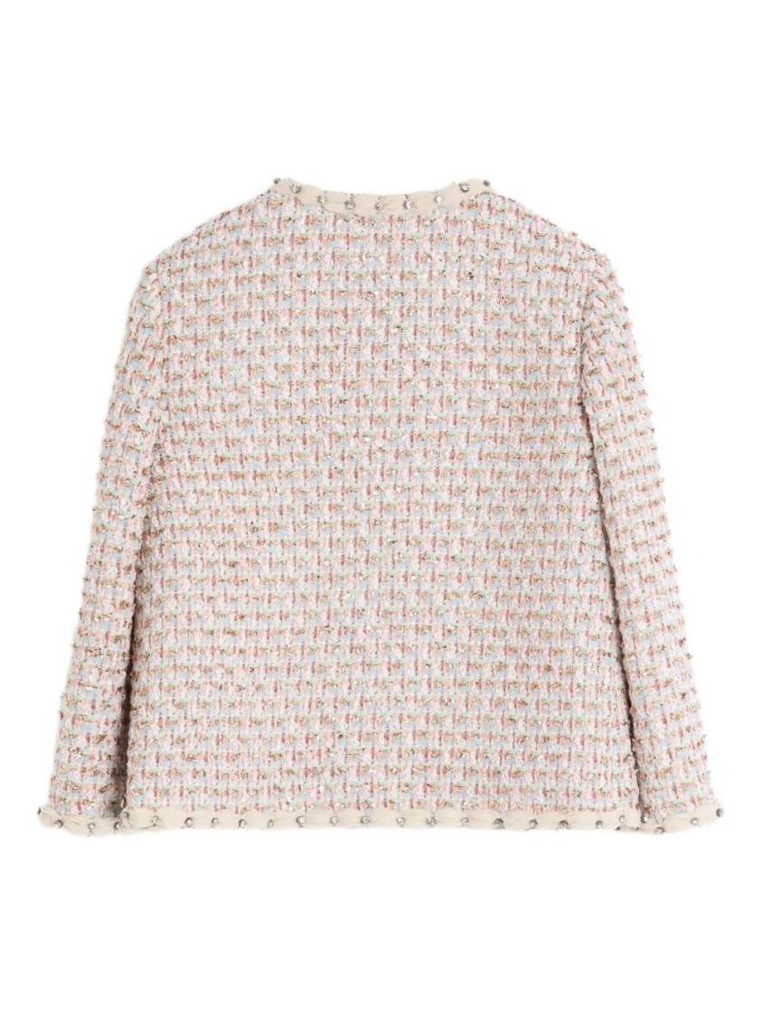 Valentino Embroidered Ribbon Tweed Jacket In Pink