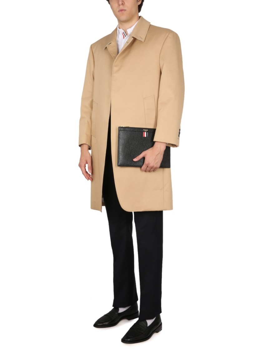 Thom Browne Cotton Coat With Notched Lapels And Back Vent In Brown