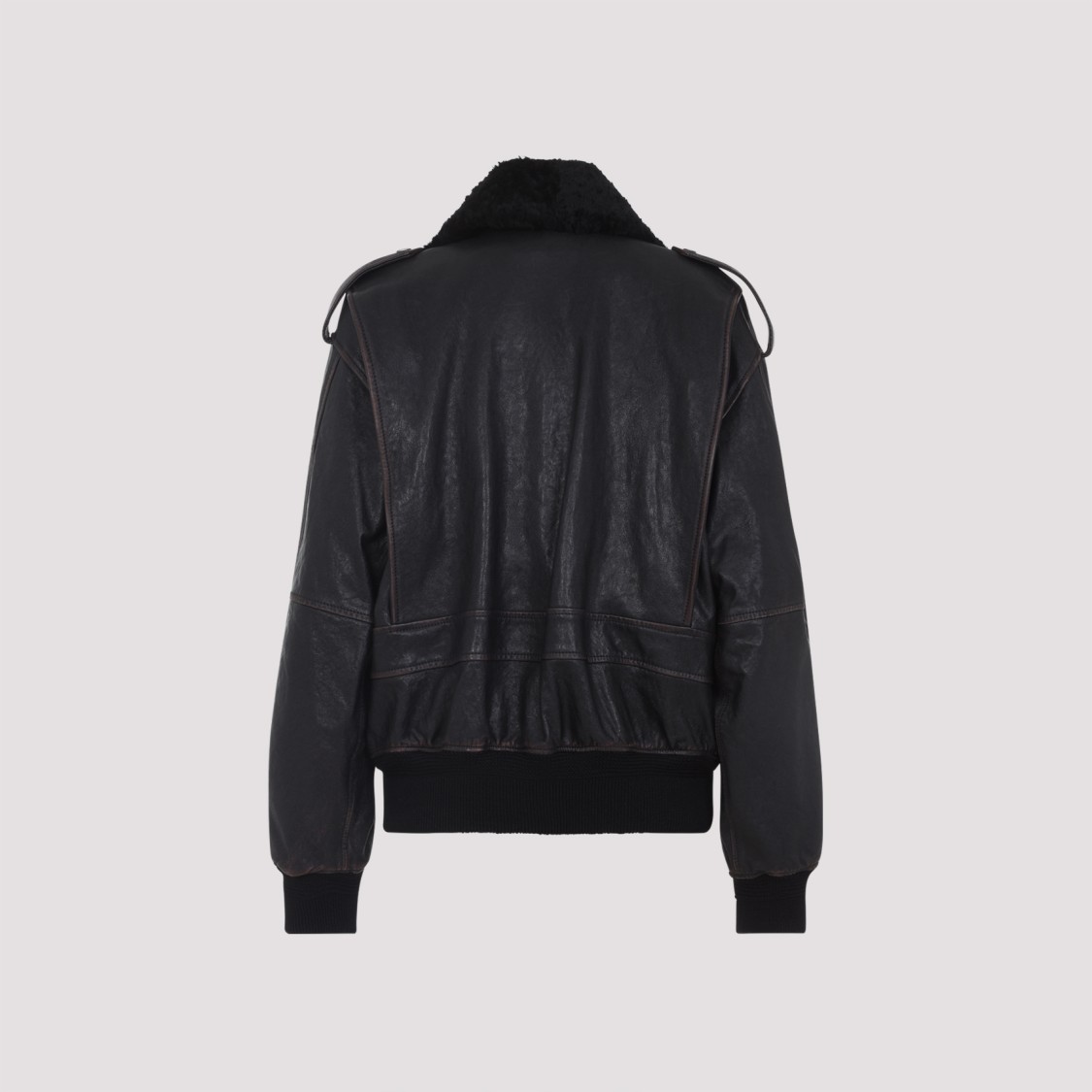 Saint Laurent Leather Bomber Jacket In Black