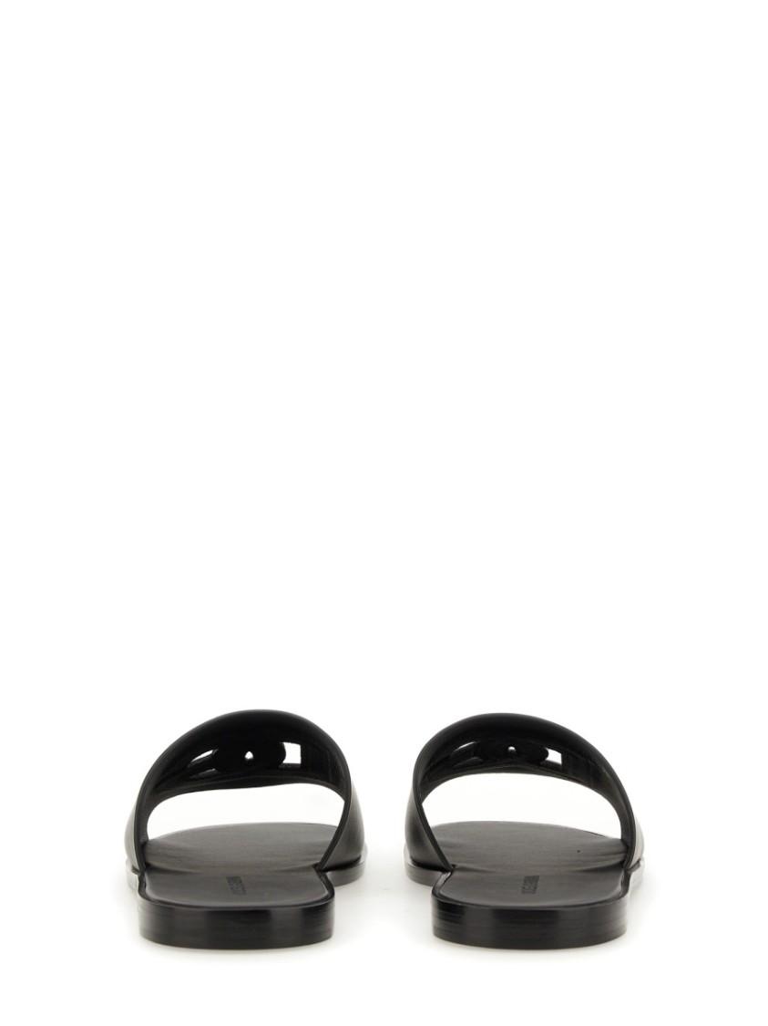 Dolce & Gabbana Black Sandals With Dg Logo Cut-out In Leather Man In Black