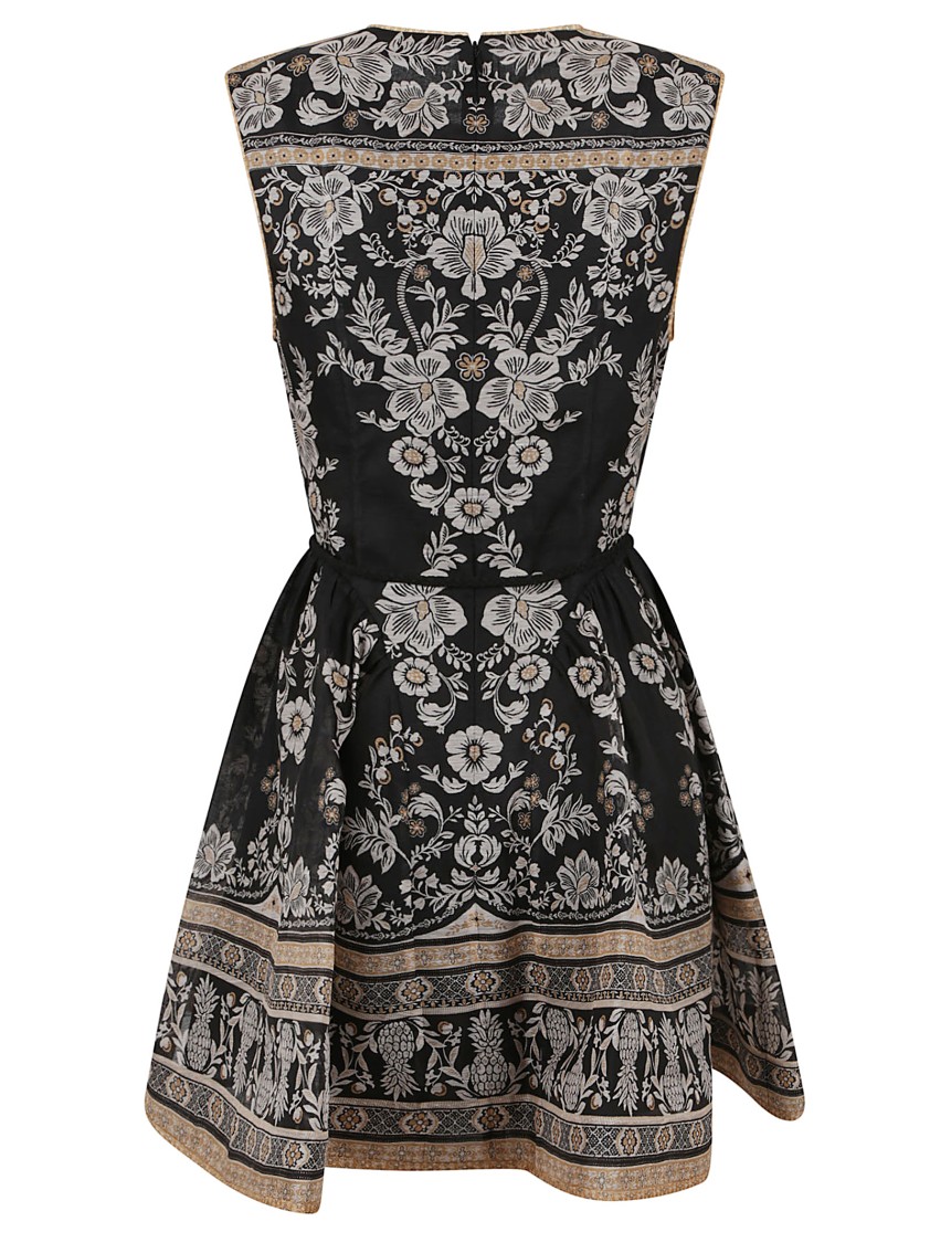 Zimmermann Sleeveless Mini Dress With Floral Patterns In Black