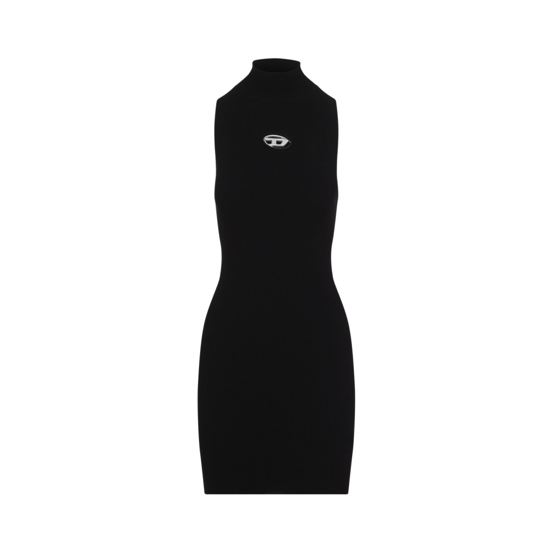 Diesel M-caddix Black Dress With Oval D Logo Plaque On The Front In Viscose Blend Woman In Black