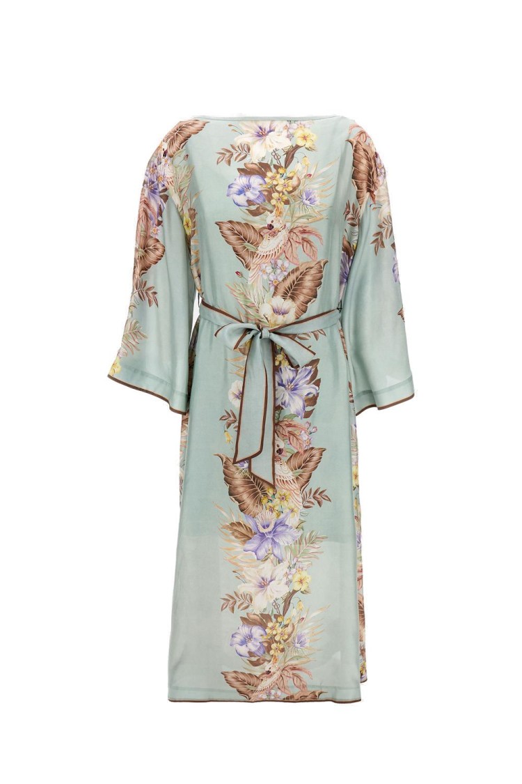 Zimmermann Floral Print Silk Midi Dress In Green