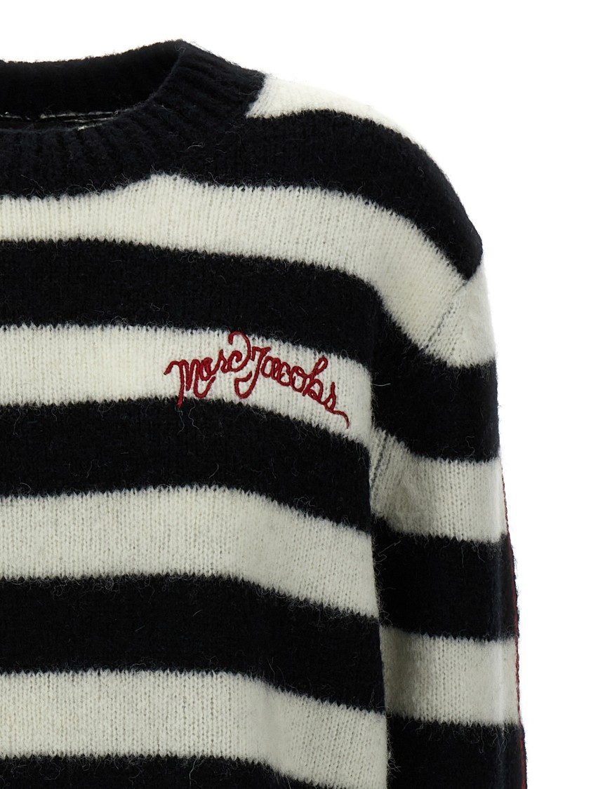 Marc Jacobs Pullover The Striped Brushed Logo Sweater In Black
