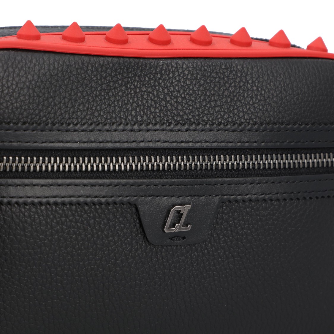Christian Louboutin Sophisticated Black Grained Calfskin Messenger Bag With Signature Red Accents In Black