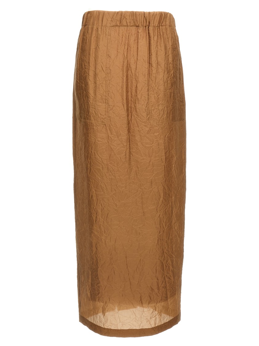 Max Mara Mid-length Crinkled Maxi Skirt With Elastic Waistband In Brown