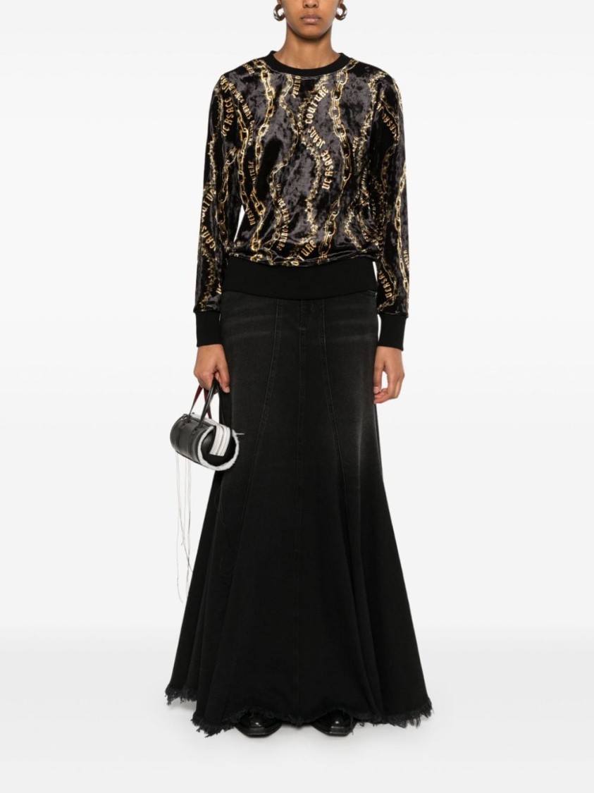 Shop Versace Jeans Couture Velvet Black Sweatshirt With Chain Pattern