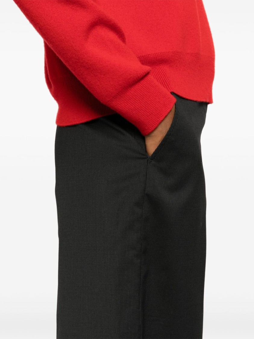 Shop Officine Generale Black/ecru Wool Trousers