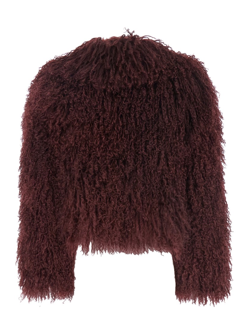 Plain Tibet Fur Short Jacket In Black