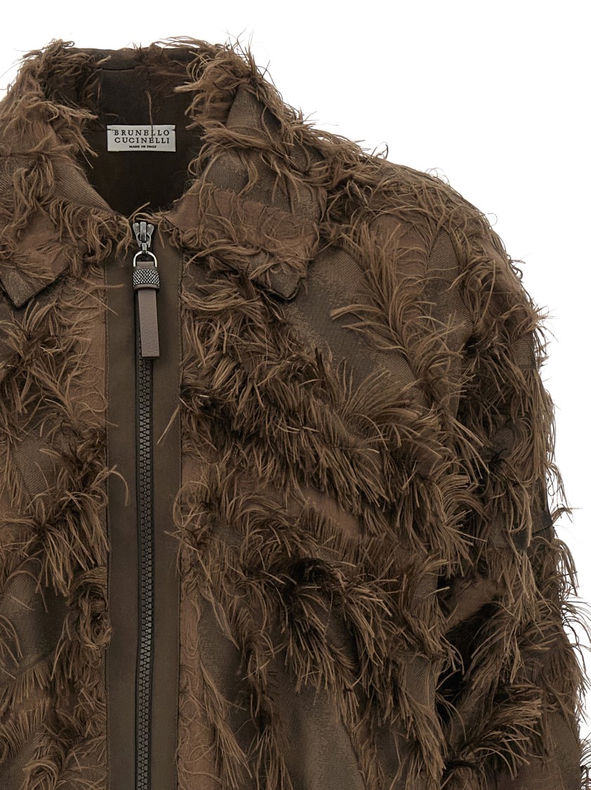 Brunello Cucinelli Dracaena' Fil Coupé Bomber Jacket In Brown