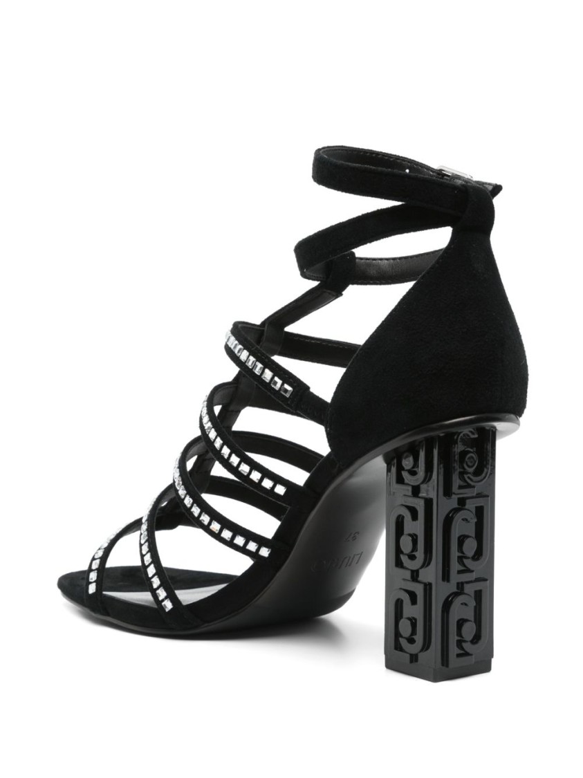 Shop Liu •jo Liu Jo Black Sandals With Striking Embellishments And Block Heel