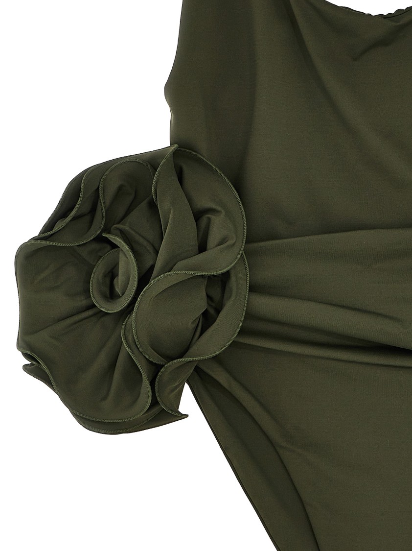 Magda Butrym One-piece Swimsuit With Applied Flower In Green