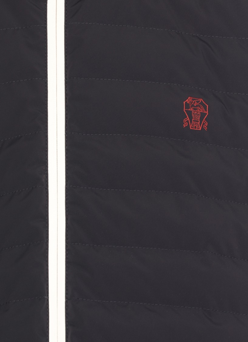 Brunello Cucinelli Men Sleeveless Nylon Down Jacket With Logo And Removable Hood
