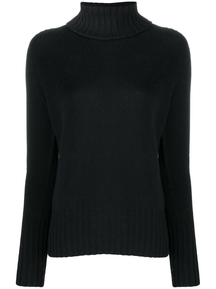 Drumohr Classic Roll Neck Sweater With Ribbed Detailing In Black
