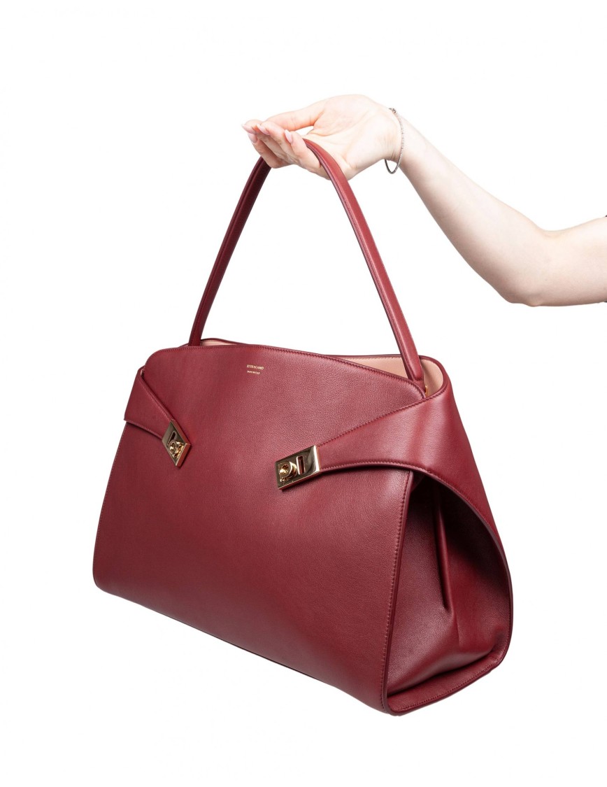 Ferragamo Burgundy Leather Large Hug Soft Shoulder Bag