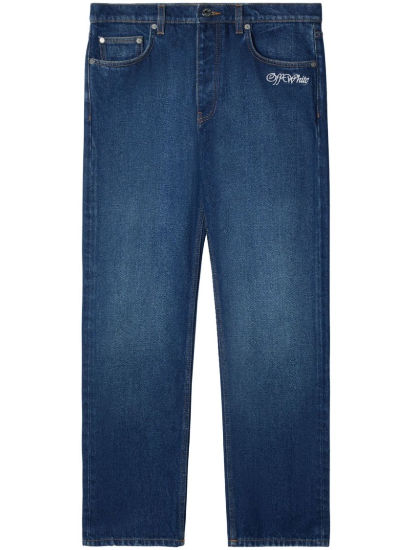 Shop Off-white Blue Jeans With Logo