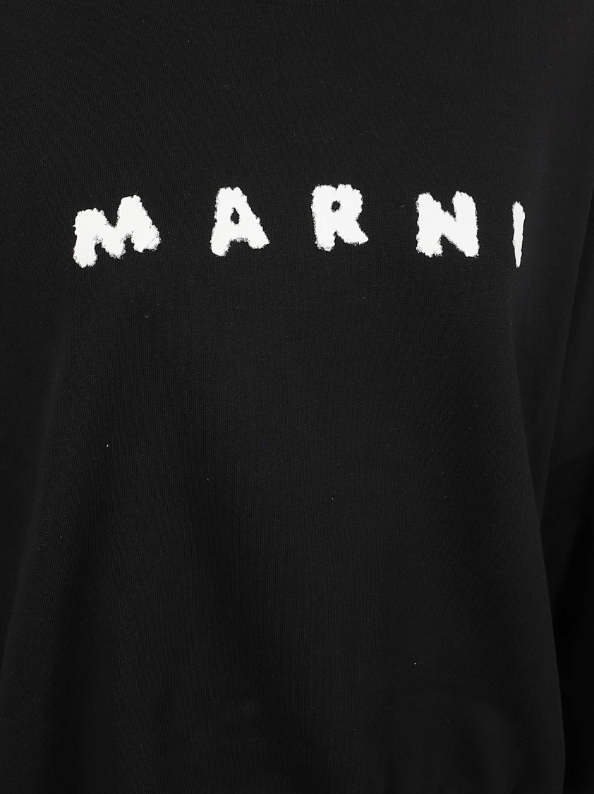 Marni Relaxed Fit Black Sweatshirt With Textured Logo In Black