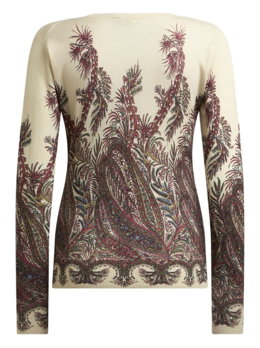 Etro Paisley Print V-neck Sweater With Long Sleeves In Neutral