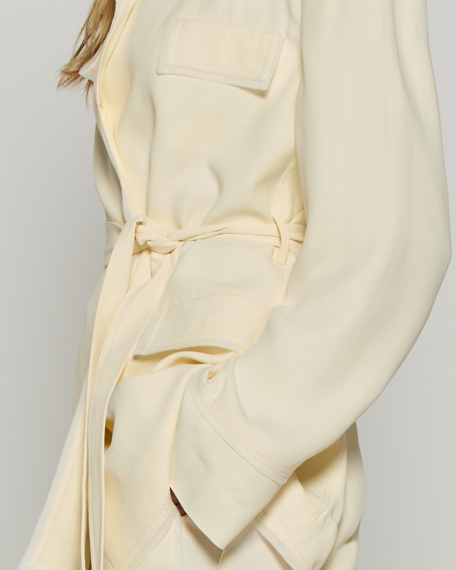 Serena Bute Relaxed Jacket With Georgette Trim - Cream In Neutrals