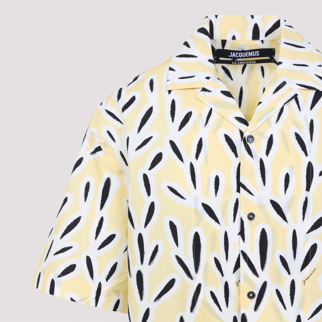 Jacquemus Yellow Cotton Jean Shirt With Playful Leaf Pattern In Yellow