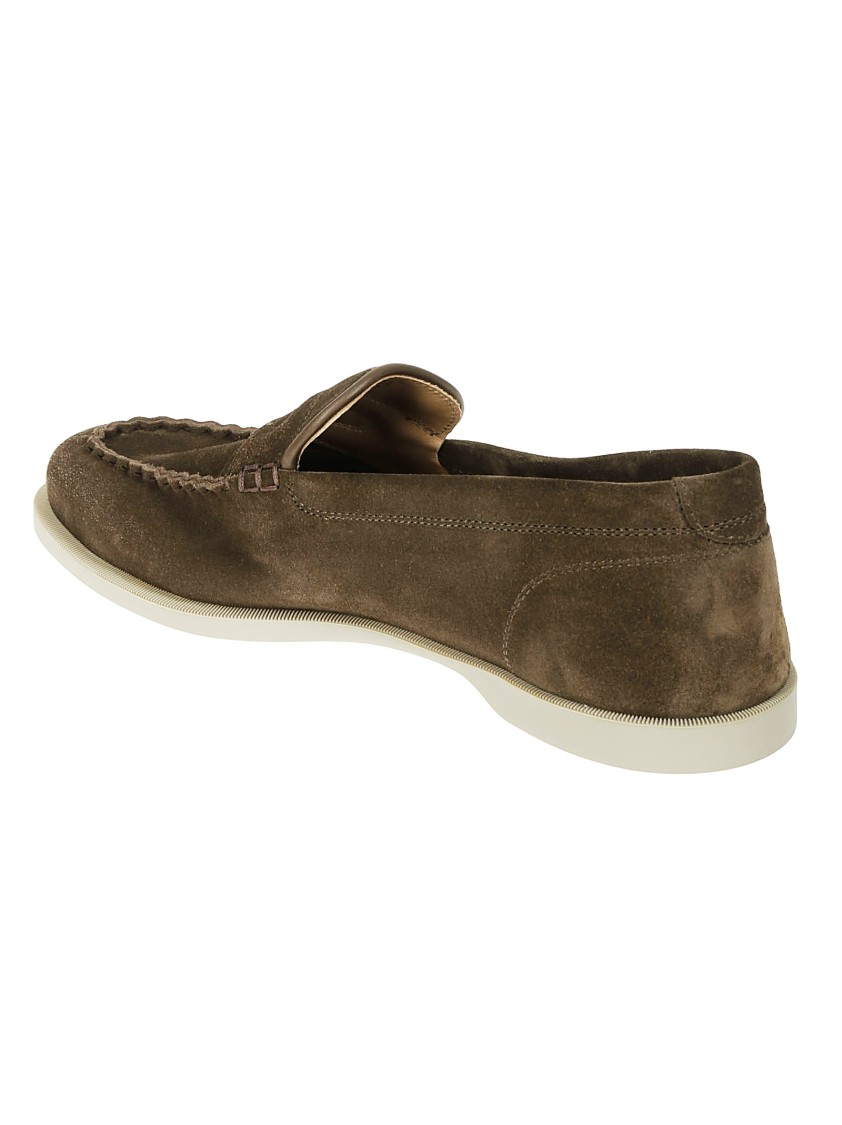 John Lobb Brown Suede Slip-on Loafers In Grey