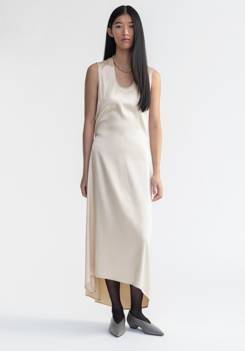 Shop Aeron Sansa - Satin Asymmetrical Midi Dress In Pink