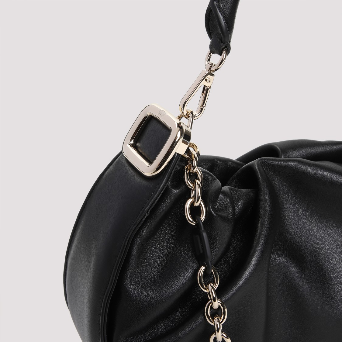 Roger Vivier Gathered Black Nappa Lamb Leather Handbag In Black