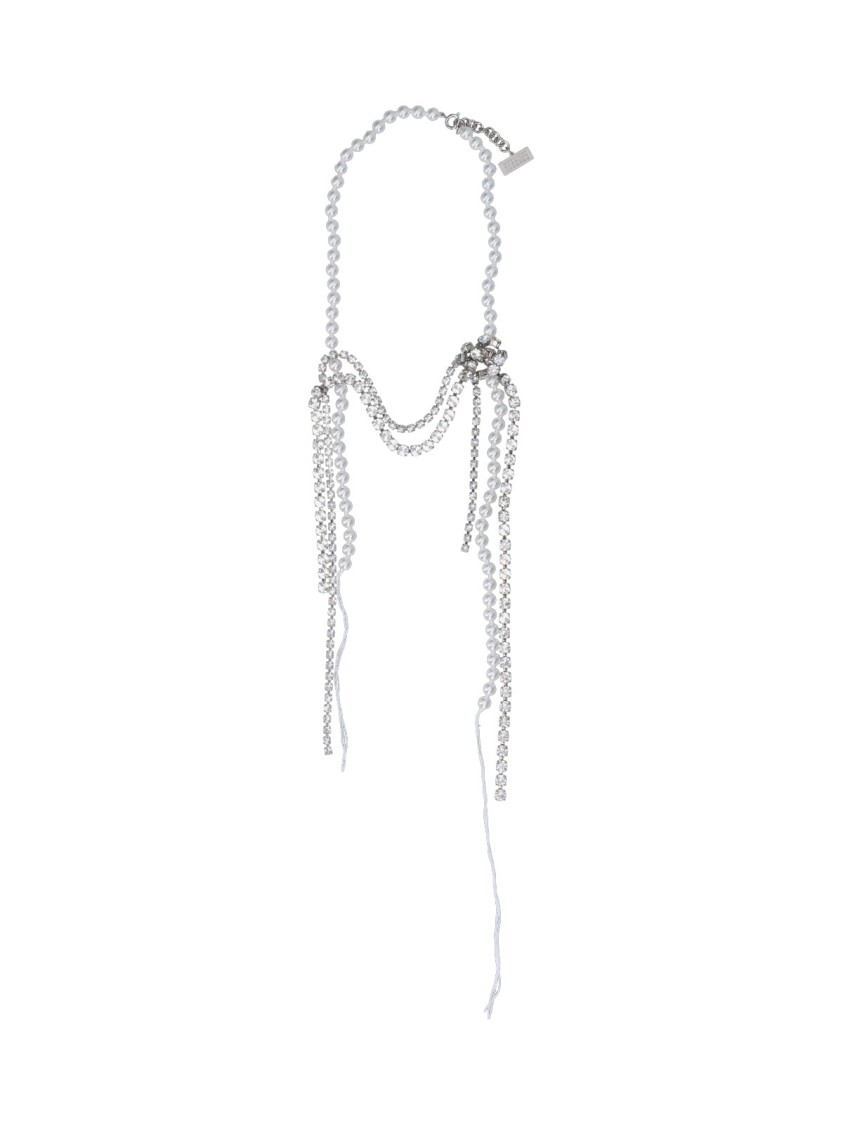 Shop Mm6 Maison Margiela Mm6 By Maison Margiela Pearl And Silver Rhinestone Necklace With Embossed Logo