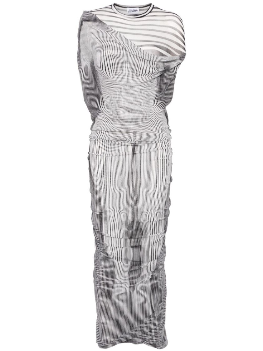 Shop Jean Paul Gaultier Transparent Striped Long Dress In Grey