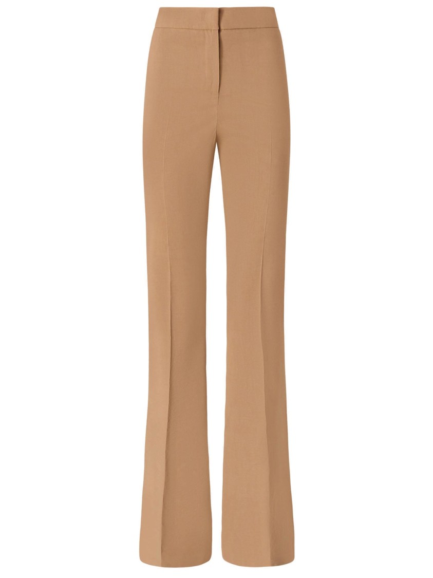 Pinko High-waisted Brown Linen Blend Trousers With Stripe Detail
