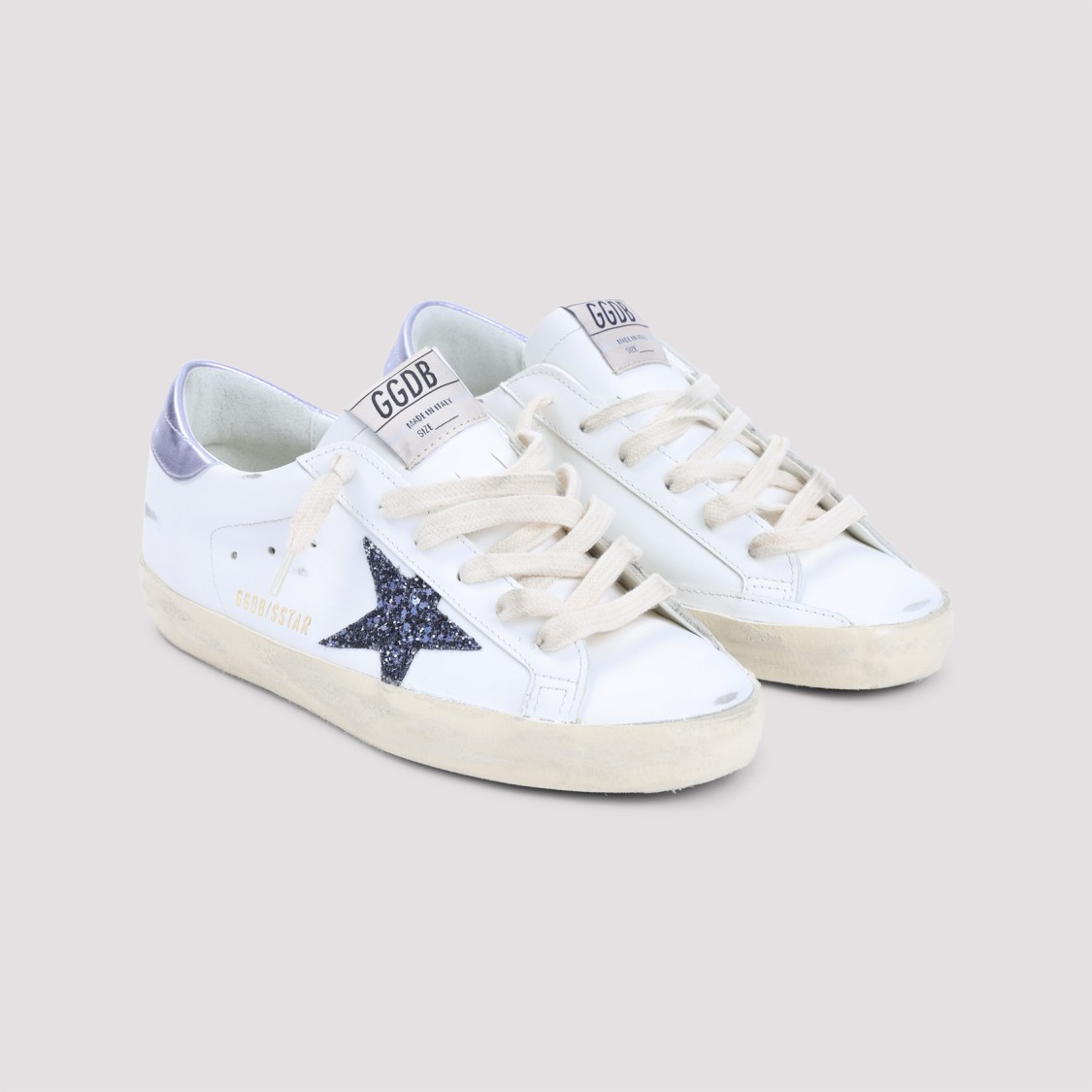 Golden Goose Super Star Leather Upper And Toe Glitter Star Laminated Heel In White