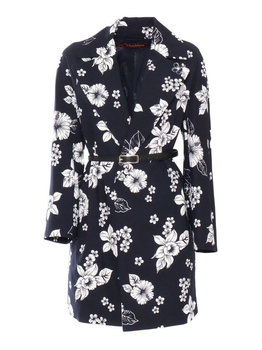 Max Mara Floral-print Fitted Overcoat With Classic Lapel