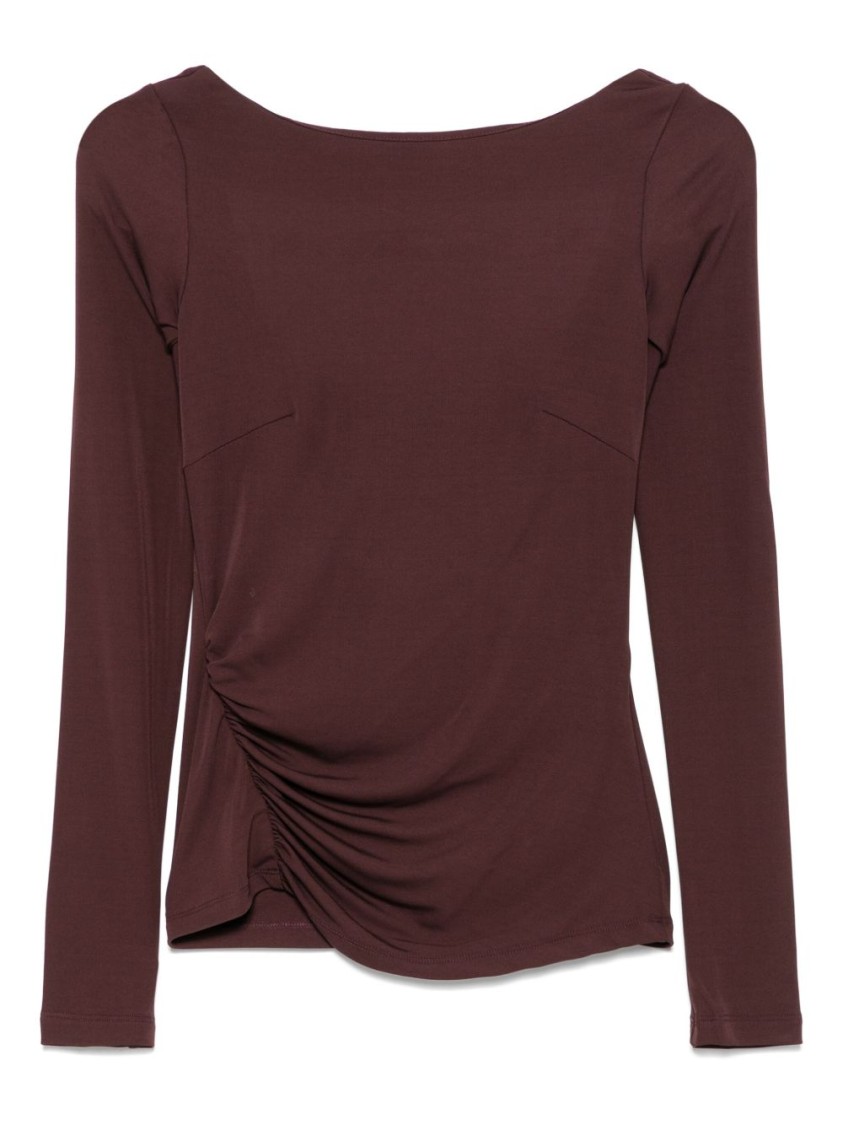 Elisabetta Franchi Brown T-shirt With Boat Neck Thin Straps In Black