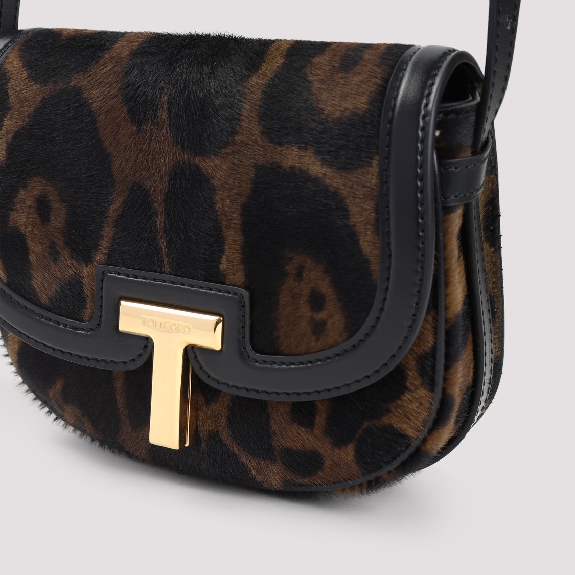 Tom Ford Wallis Leather-trimmed Leopard-print Calf Hair Shoulder Bag In Black