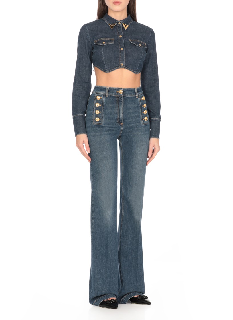 ELISABETTA FRANCHI ELISABETTA FRANCHI BLUE CROPPED JEANS JACKET