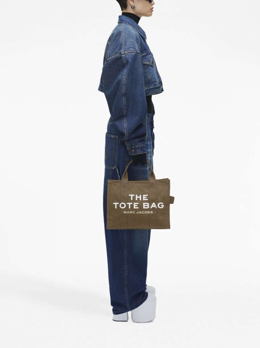 Marc Jacobs Slate Green Canvas Tote Bag With Logo Print In Grey