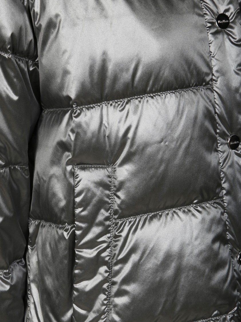 Max Mara Short Quilted Puffer Jacket With Hood In Gray