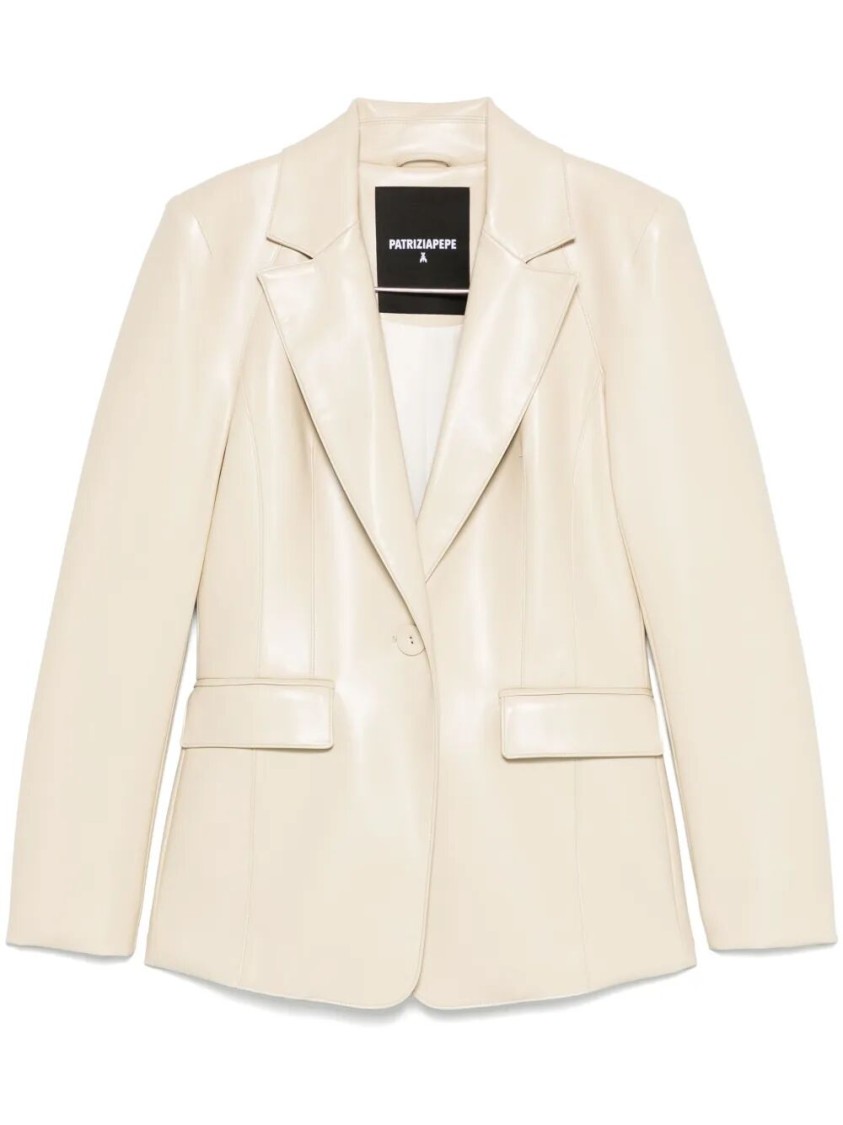 Patrizia Pepe Structured Tailored Jacket With Glossy Finish In Neutral