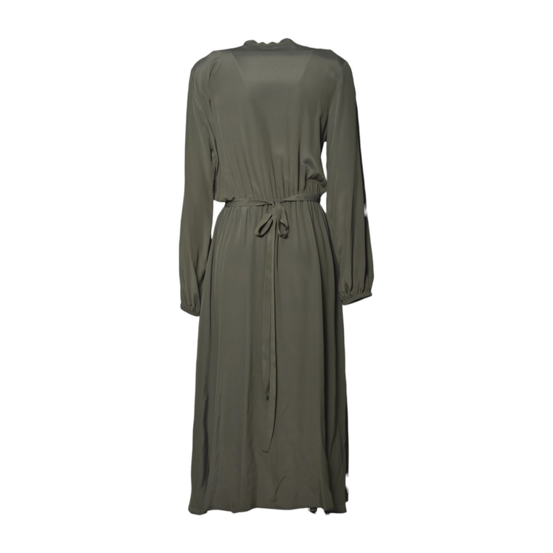Aspesi Green Crepe De Chine Midi Dress With Ruffles In Green